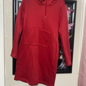 Red Long Sleeve Hoodie Dress